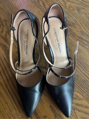 Christian Siriano Black Pointed Toe Ankle Strap Pumps